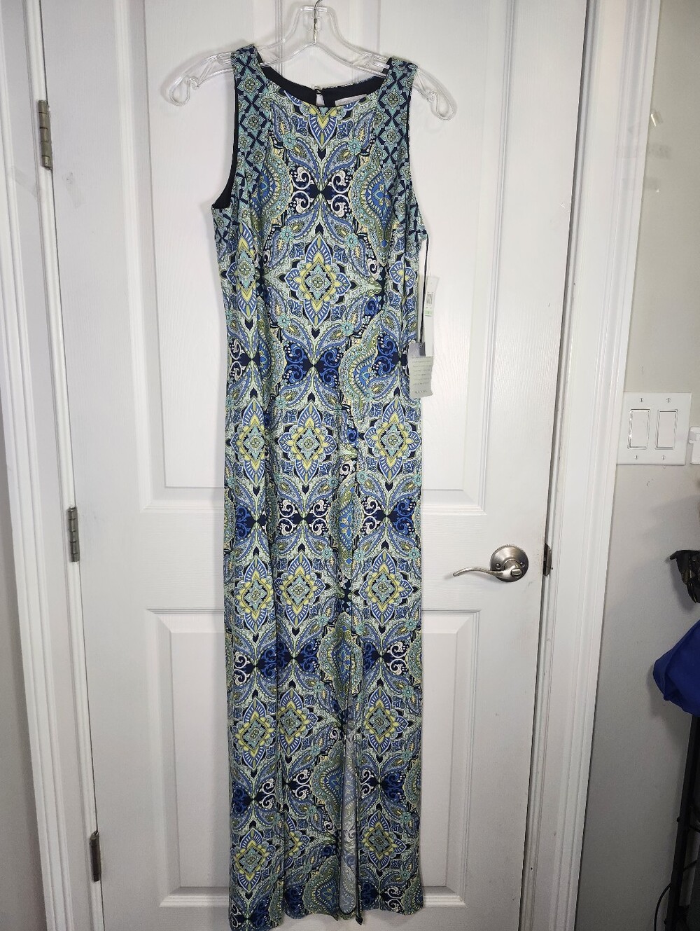 London Times Multicolor Paisley Sleeveless Double Slit Front Maxi Dress S 8 NWT